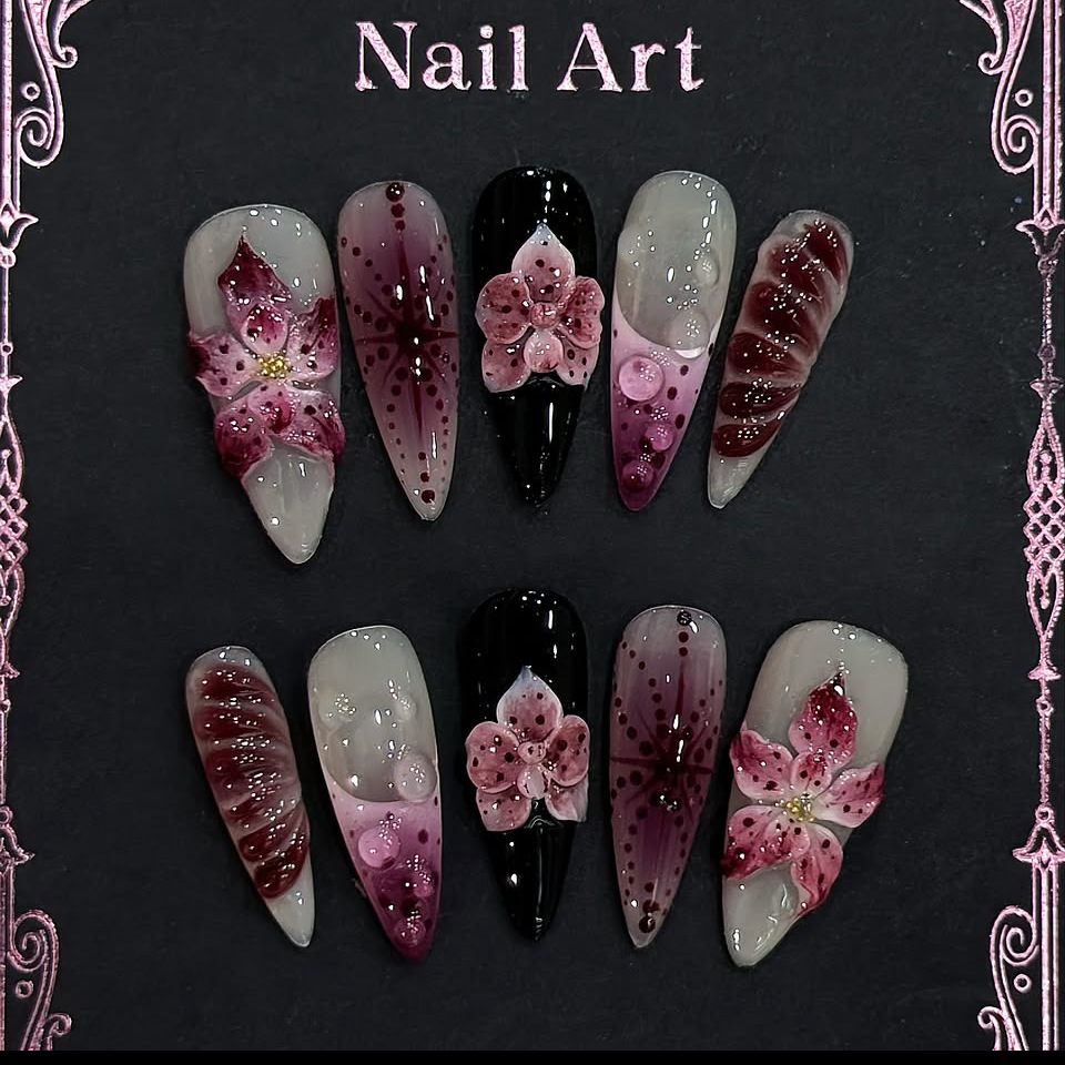 Drip Tip Resin - 24Pcs Black Gradient Press On Nails